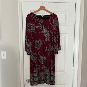 Studio One Burgundy Paisley Long Sleeve Dress
